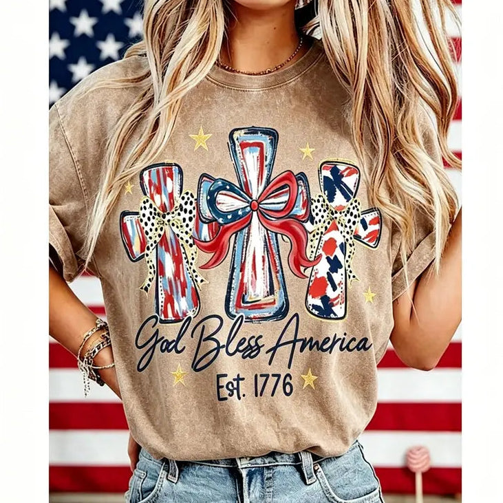 God Bless America Cross Graphic Tee 🇺🇸✝️