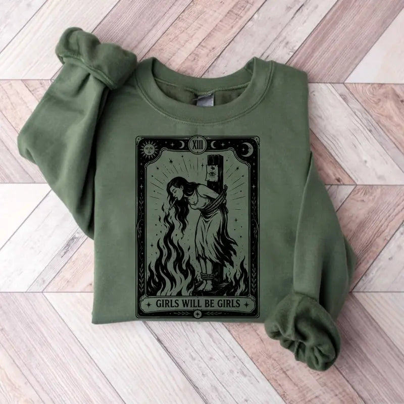 Girls Will Be Girls Sweatshirt/Hoodie/T-Shirt – Vintage Gothic Witch Tarot Graphic Crewneck