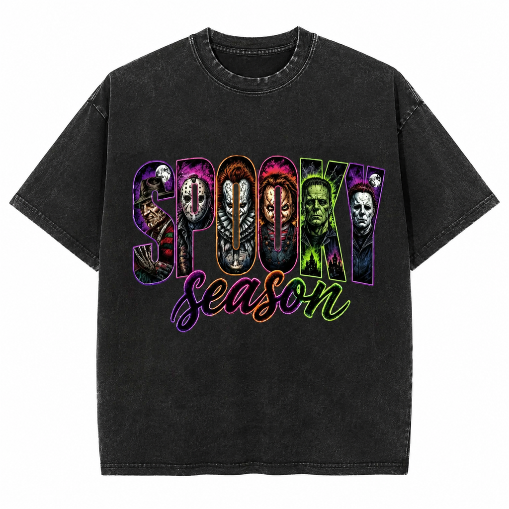 🤡Spooky Season Horror Graphic T-Shirt/Sweatshirt/Hoodie – Retro Scary Movie Neon Halloween Retro Tee