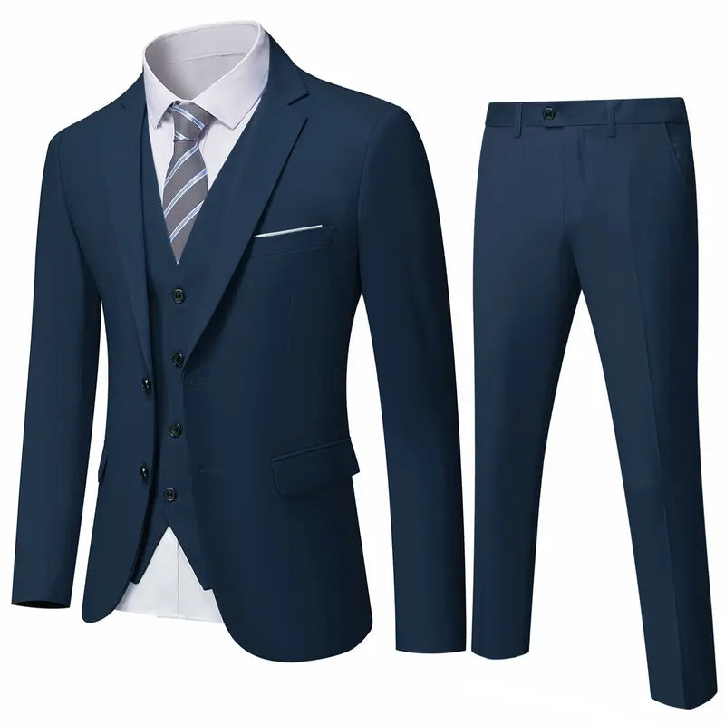Men's Classic 3-Piece Suit Set – Slim Fit Blazer, Vest & Dress Pants for Weddings & Business（Tie Not Included）