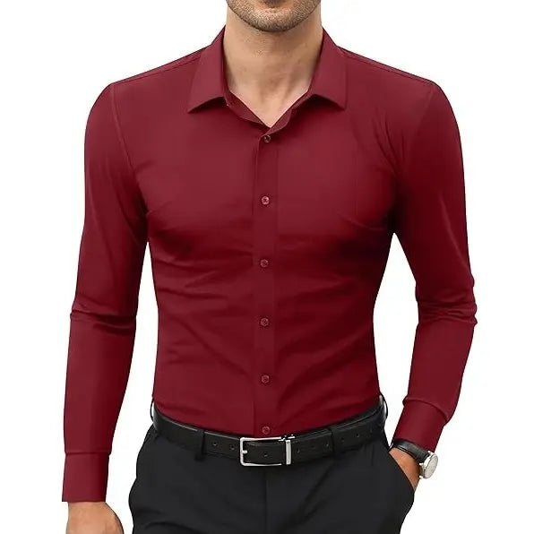 Men’s Super Stretch Dress Shirt – Slim Fit Wrinkle-Resistant Long Sleeve Button-Down