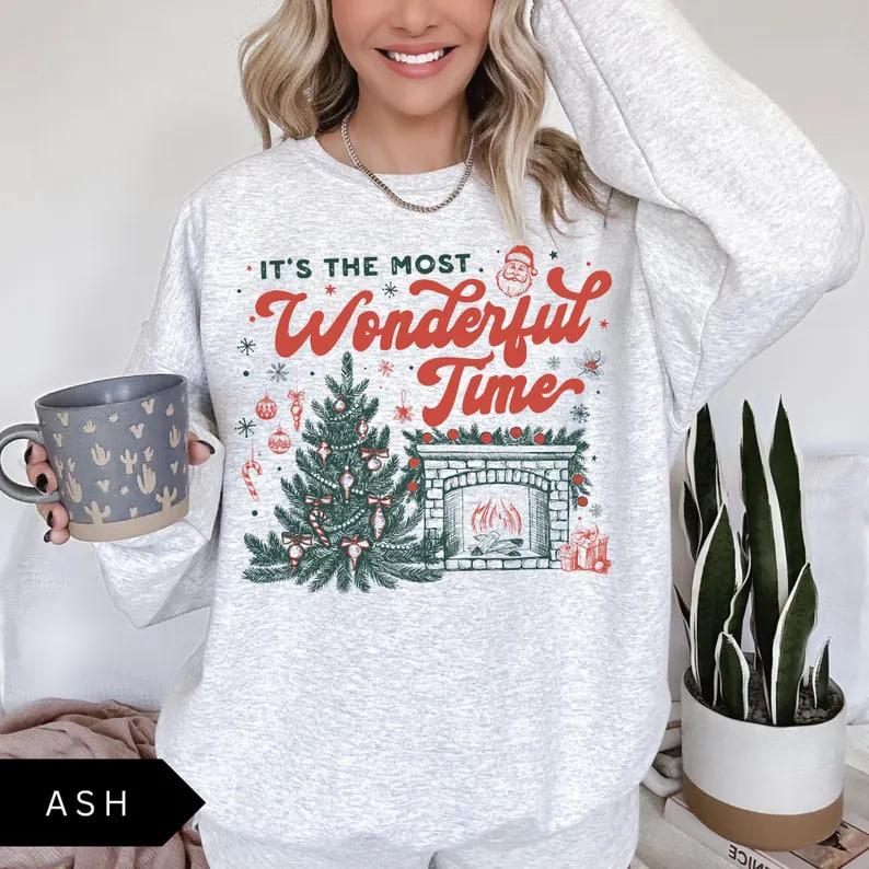 Vintage Christmas sweatshirt with 'It’s the Most Wonderful Time of The Year' design, retro holiday aesthetic Sweatshirt, perfect cozy festive Christmas Sweatshirt