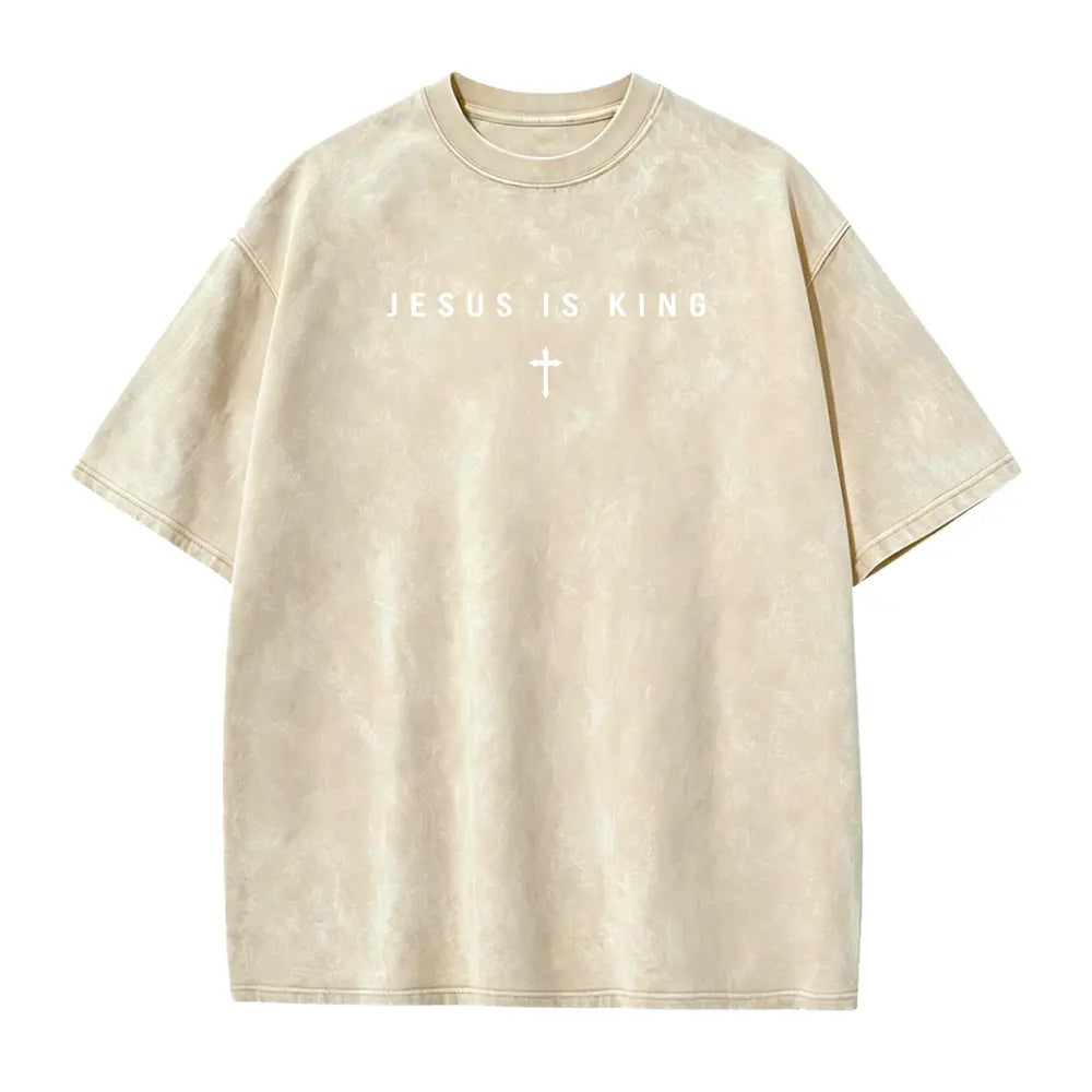 Jesus Is King T-Shirt/Sweatshirt/Hoodie – Vintage Washed Christian Cross Graphic Tee, Minimalist Faith Shirt
