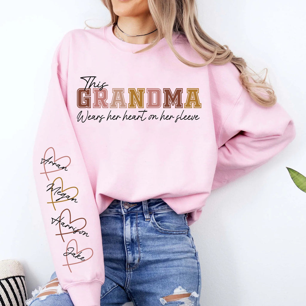 Personalized MAMA Wears Her Heart On Her Sleeve Sweatshirt