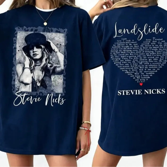 Stevie Nicks Landslide Shirt/Sweatshirt/Hoodie – Vintage Portrait Front & Back Graphic T-Shirt, Retro Music Tee