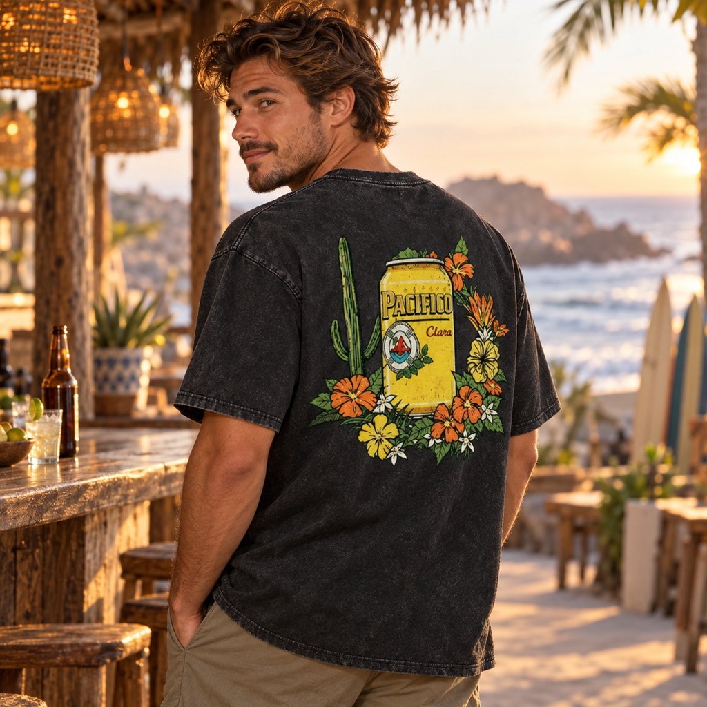 Vintage Tropical Beer Graphic T-Shirt/Sweatshirt/Hoodie – Acid Wash Baja Surf Oversized Tee