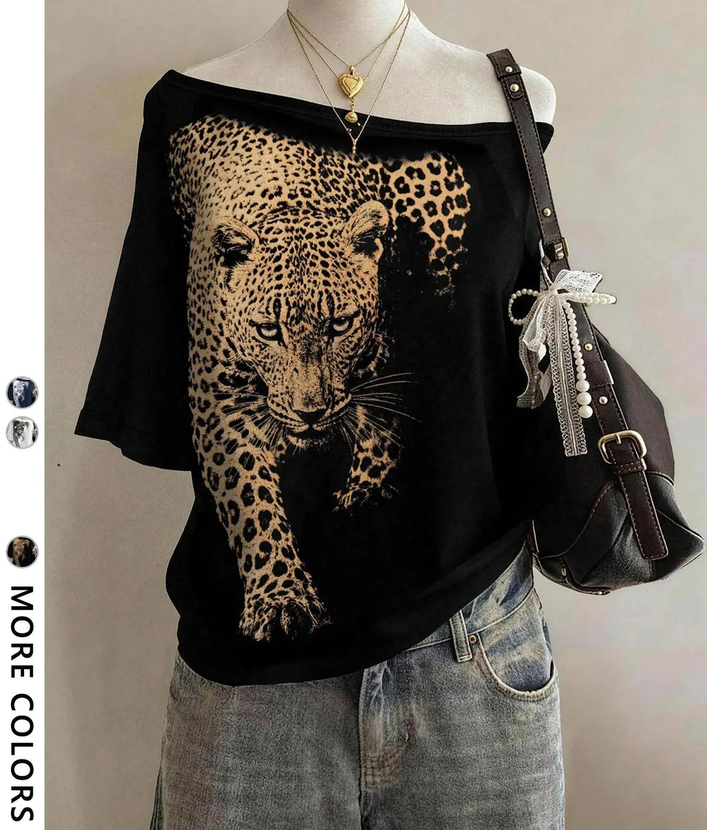 Women's Leopard Graphic Off Shoulder Tee