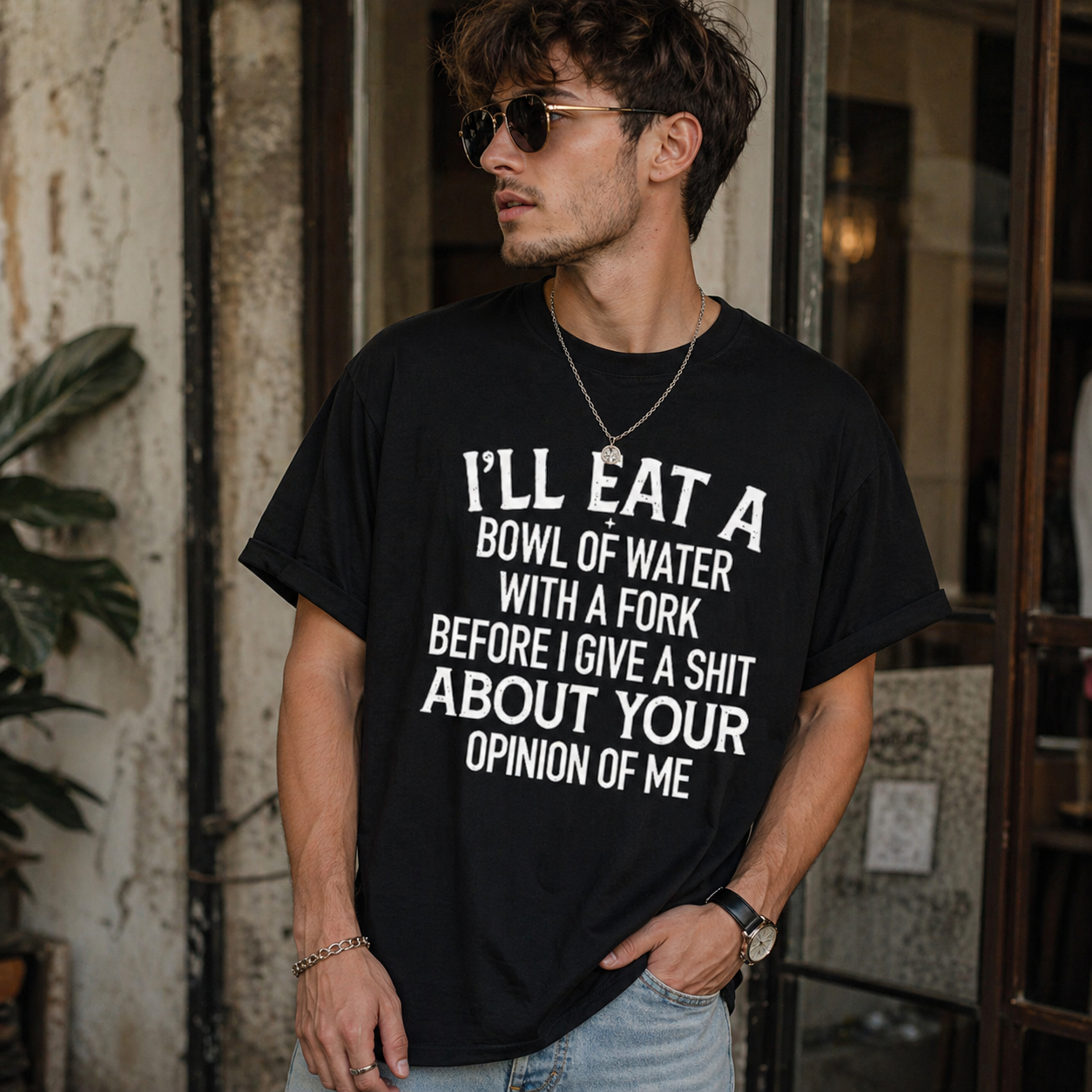 “I’ll Eat a Bowl of Water with a Fork” Funny T-Shirt/Sweatshirt/Hoodie – Don’t Care Attitude Graphic Tee