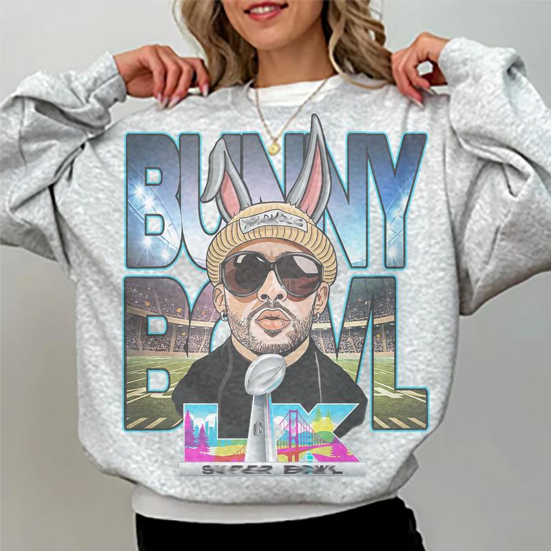 Gray Football Bunny Shirt / Hoodie / Sweatshirt Cotton/ Polyester Sublimated Image