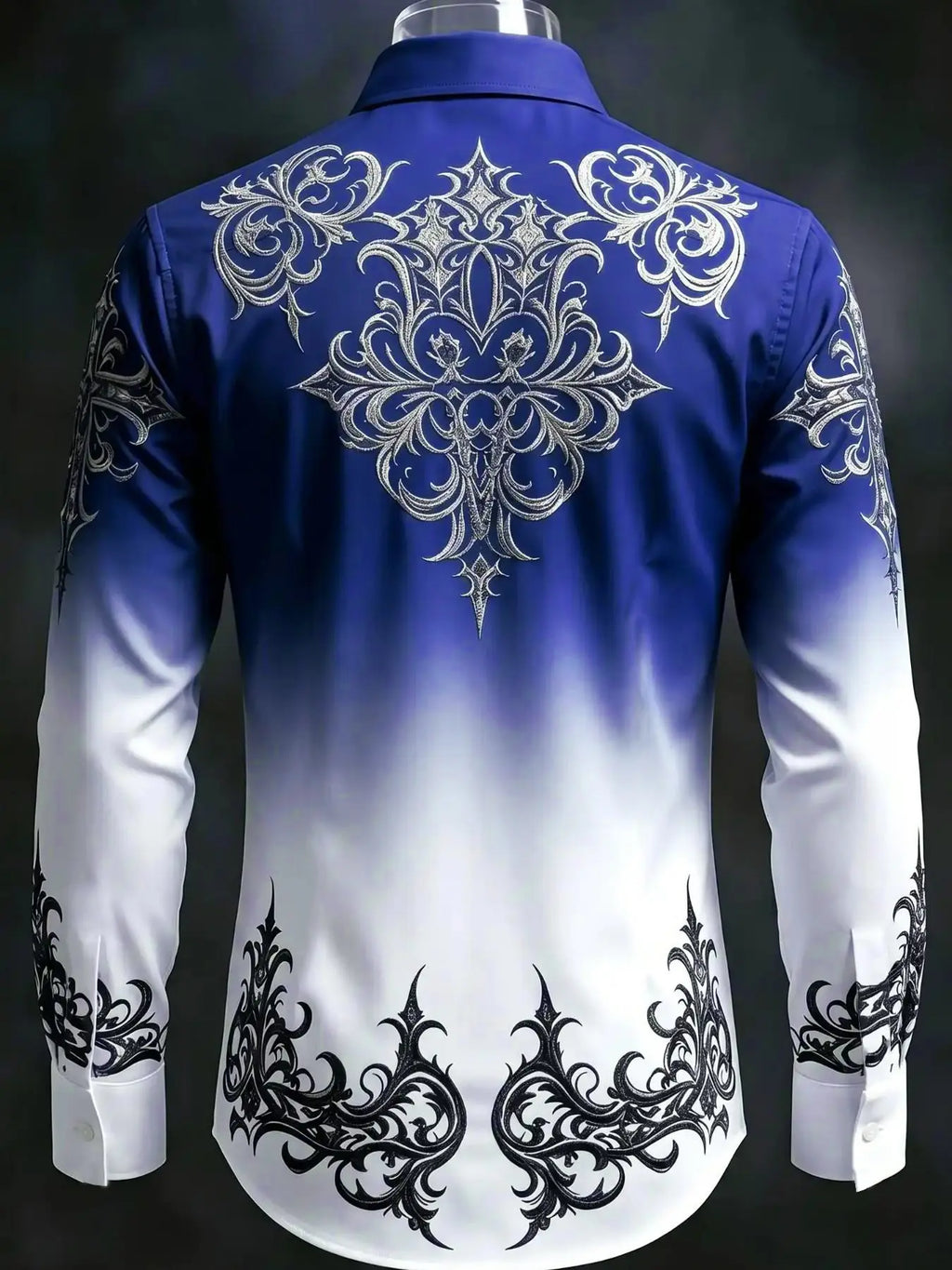 Men’s Baroque Print Gradient Shirt – Long Sleeve Button-Down Statement Shirt
