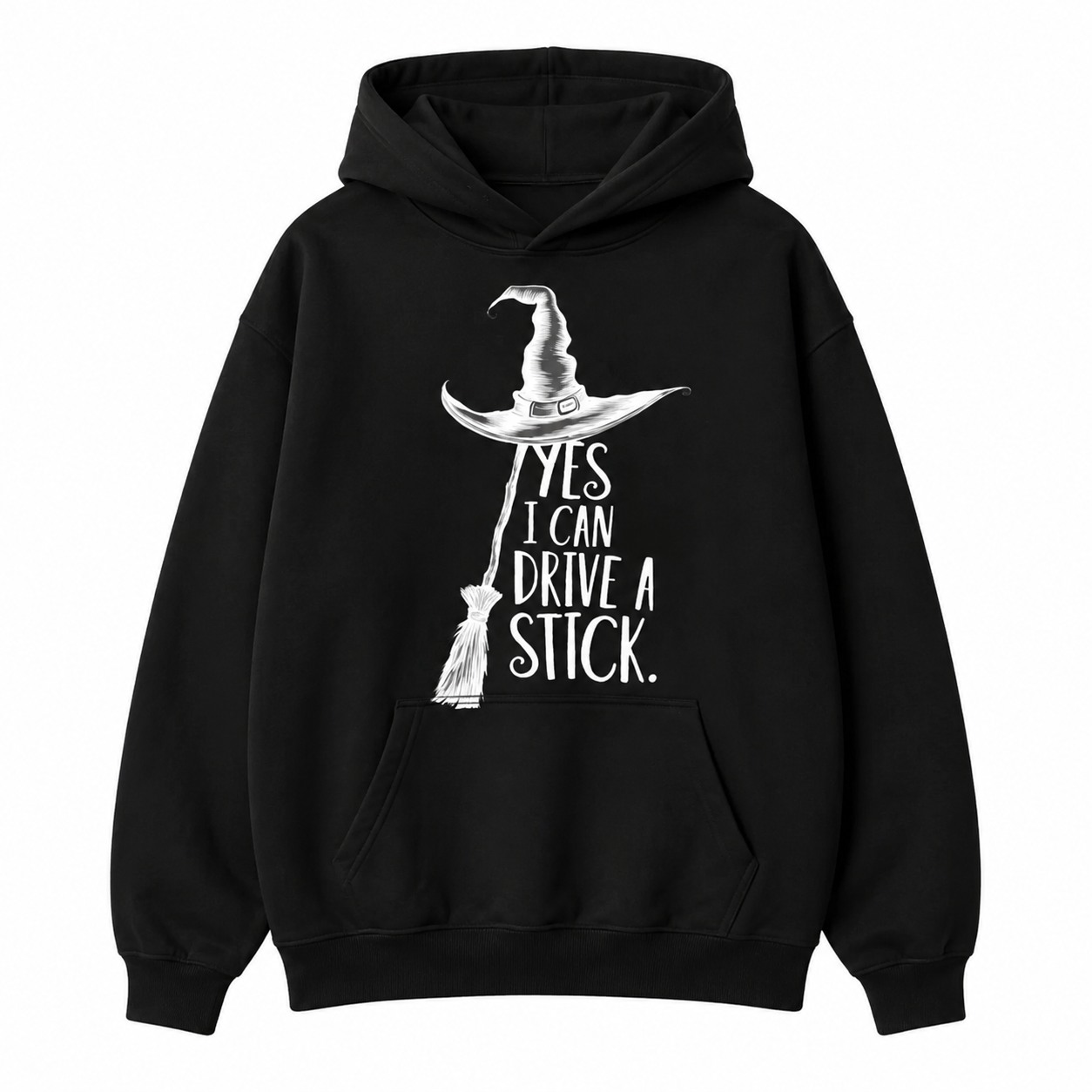Funny Witch Graphic T-Shirt/Sweatshirt/Hoodie – Yes I Can Drive A Stick Halloween Tee