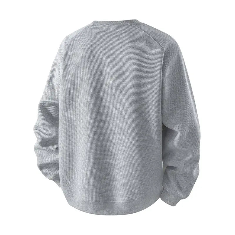 Men’s Waffle Knit Color Block Sweatshirt – Relaxed Fit Crewneck Long Sleeve Pullover