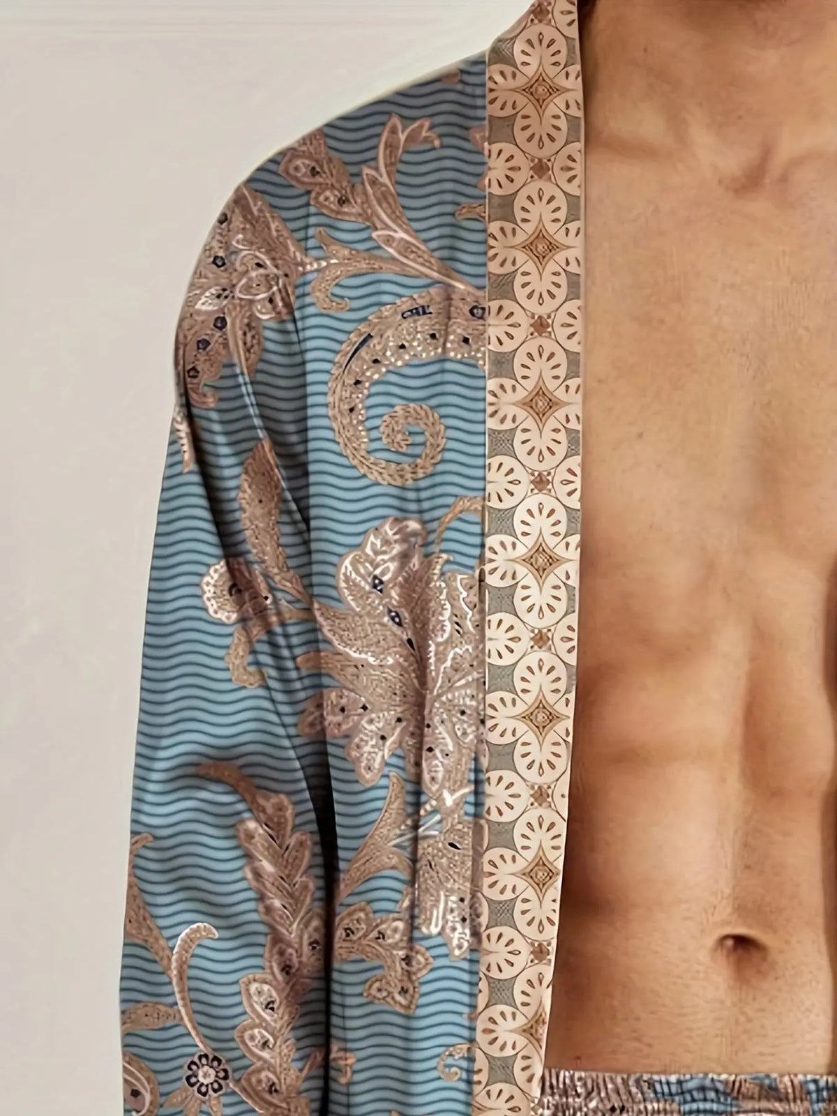 Men’s 2-Piece Printed Robe & Shorts Set – Relaxed Fit Luxury Loungewear