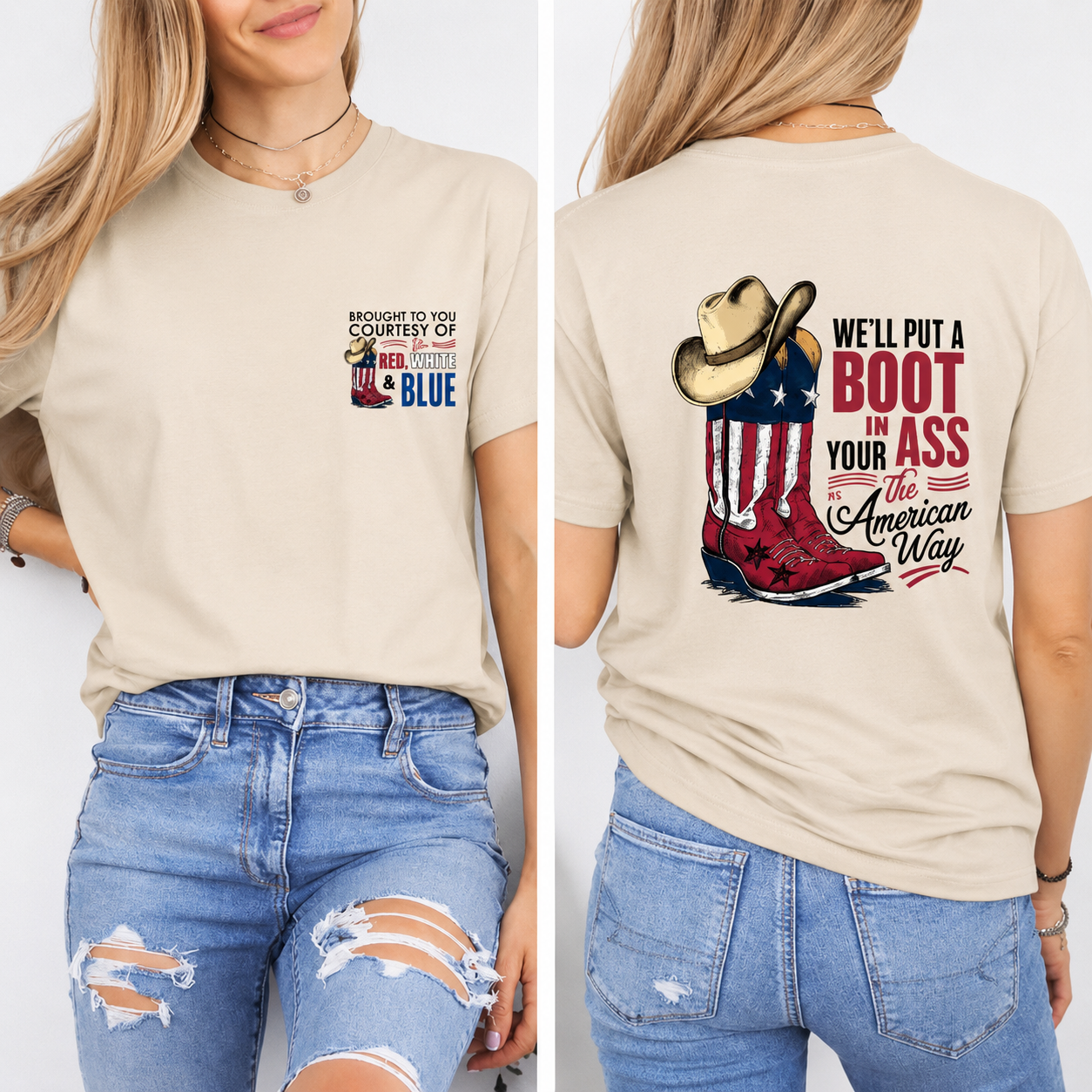 Patriotic Cowboy Boot Graphic Tee/Sweatshirt/Hoodie – Red, White & Blue