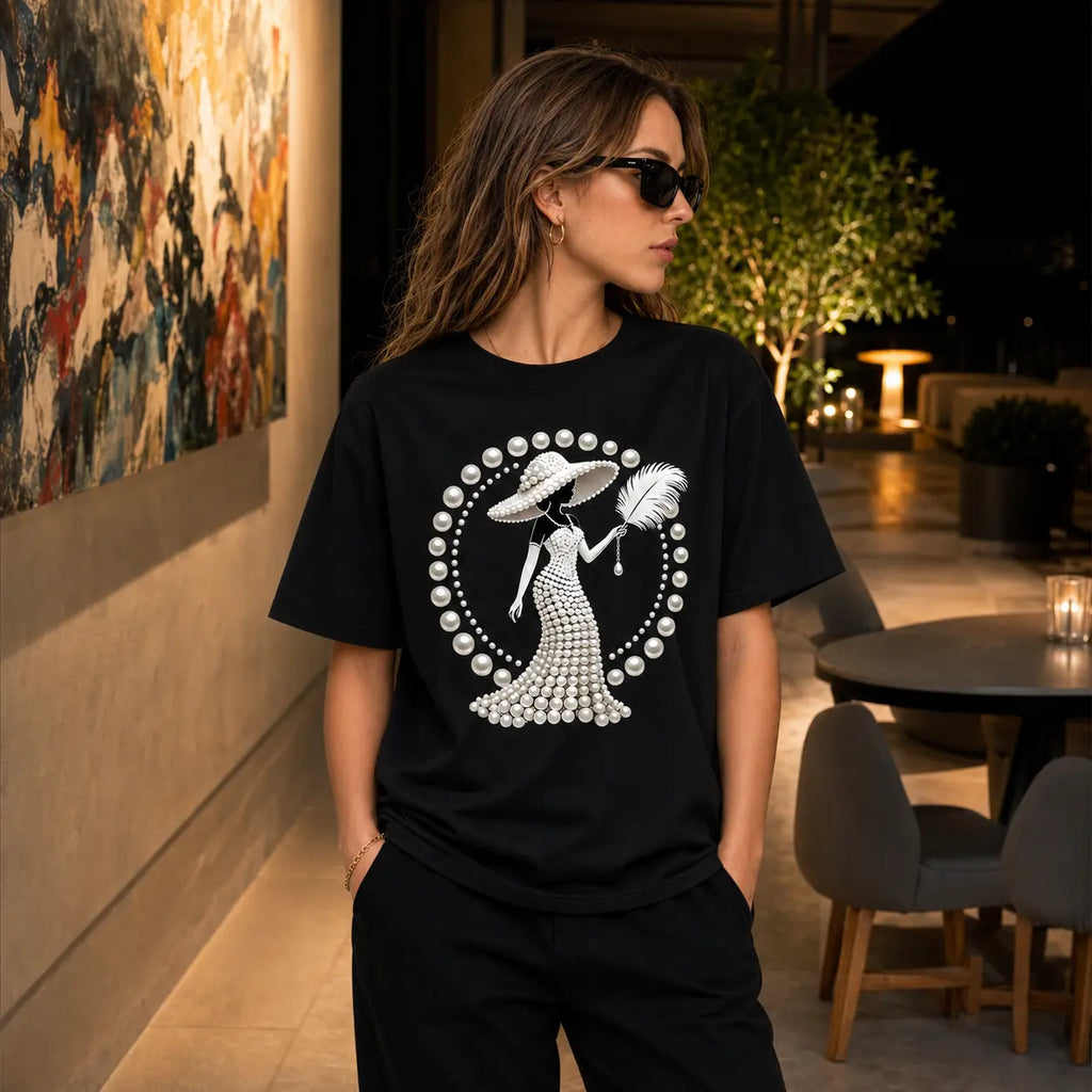 Luxury Look Pearl Graphic Tee – Women's Elegant Casual Shirt/Sweatshirt/Hoodie