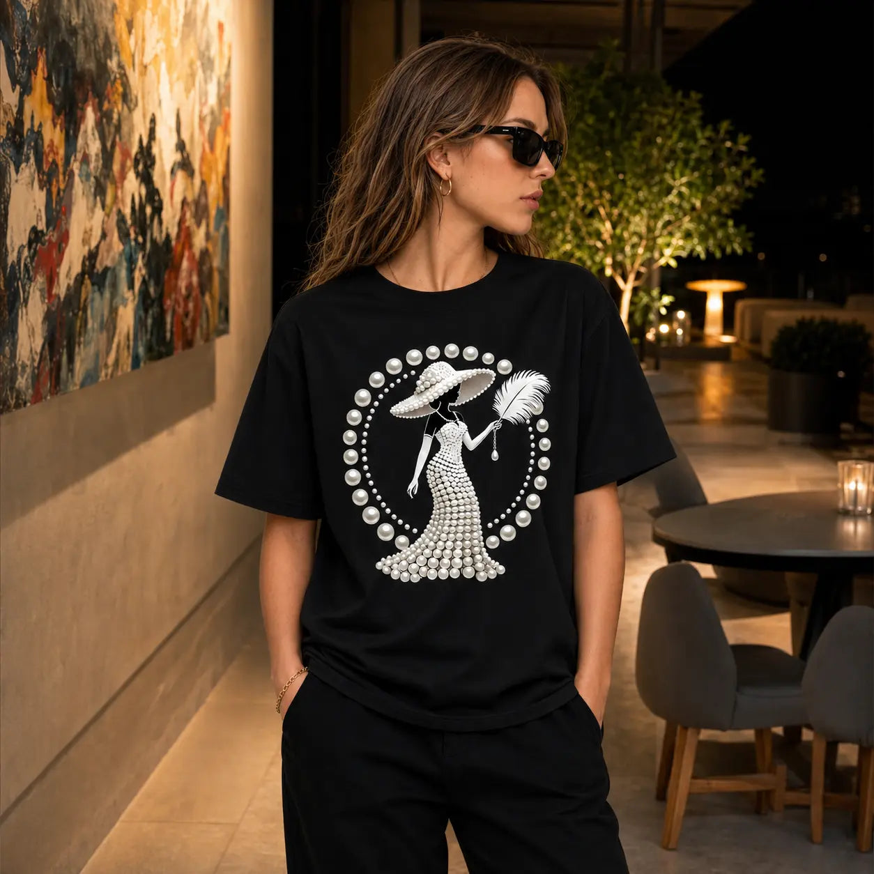 Luxury Look Pearl Graphic Tee – Women's Elegant Casual Shirt/Sweatshirt/Hoodie