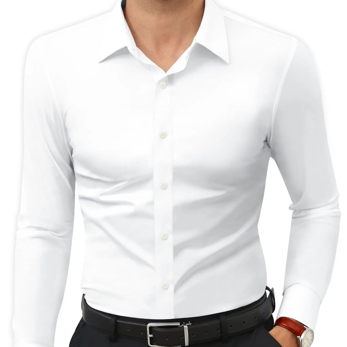 Men’s Super Stretch Dress Shirt – Slim Fit Wrinkle-Resistant Long Sleeve Button-Down