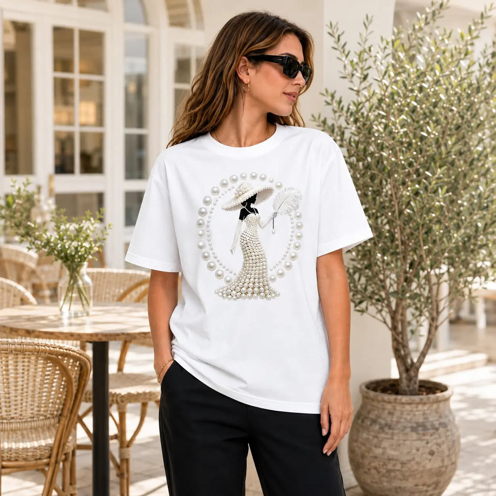 Luxury Look Pearl Graphic Tee – Women's Elegant Casual Shirt/Sweatshirt/Hoodie