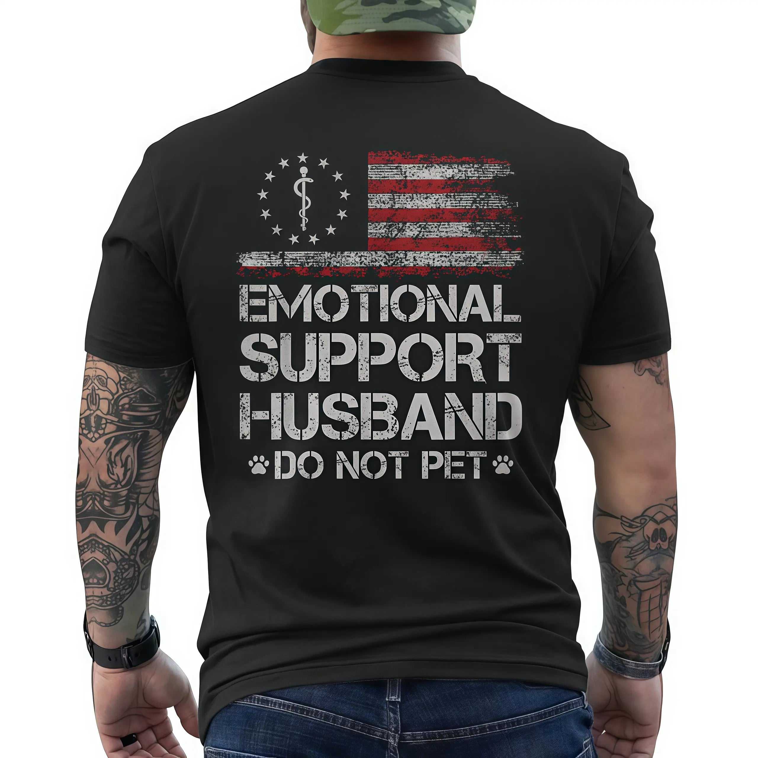 Funny Emotional Support Husband T-Shirt /Sweatshirt/Hoodie– American Flag Graphic Tee, Gift for Husband, Patriotic Shirt