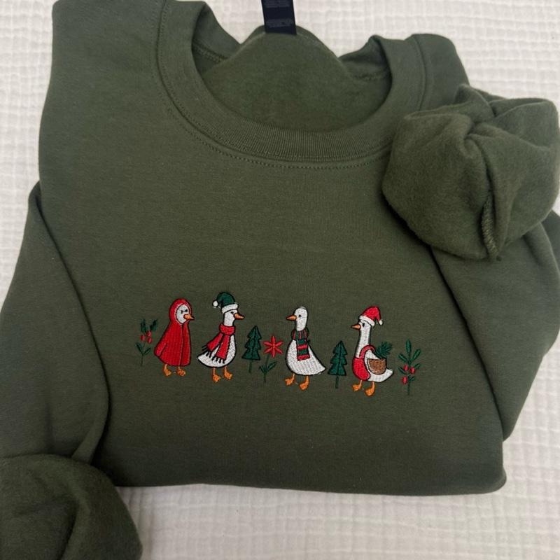 Christmas goose embroidered Sweatshirt - Christmas goose Embroidered Unisex Sweatshirt geese, goose Gift sweatshirt
