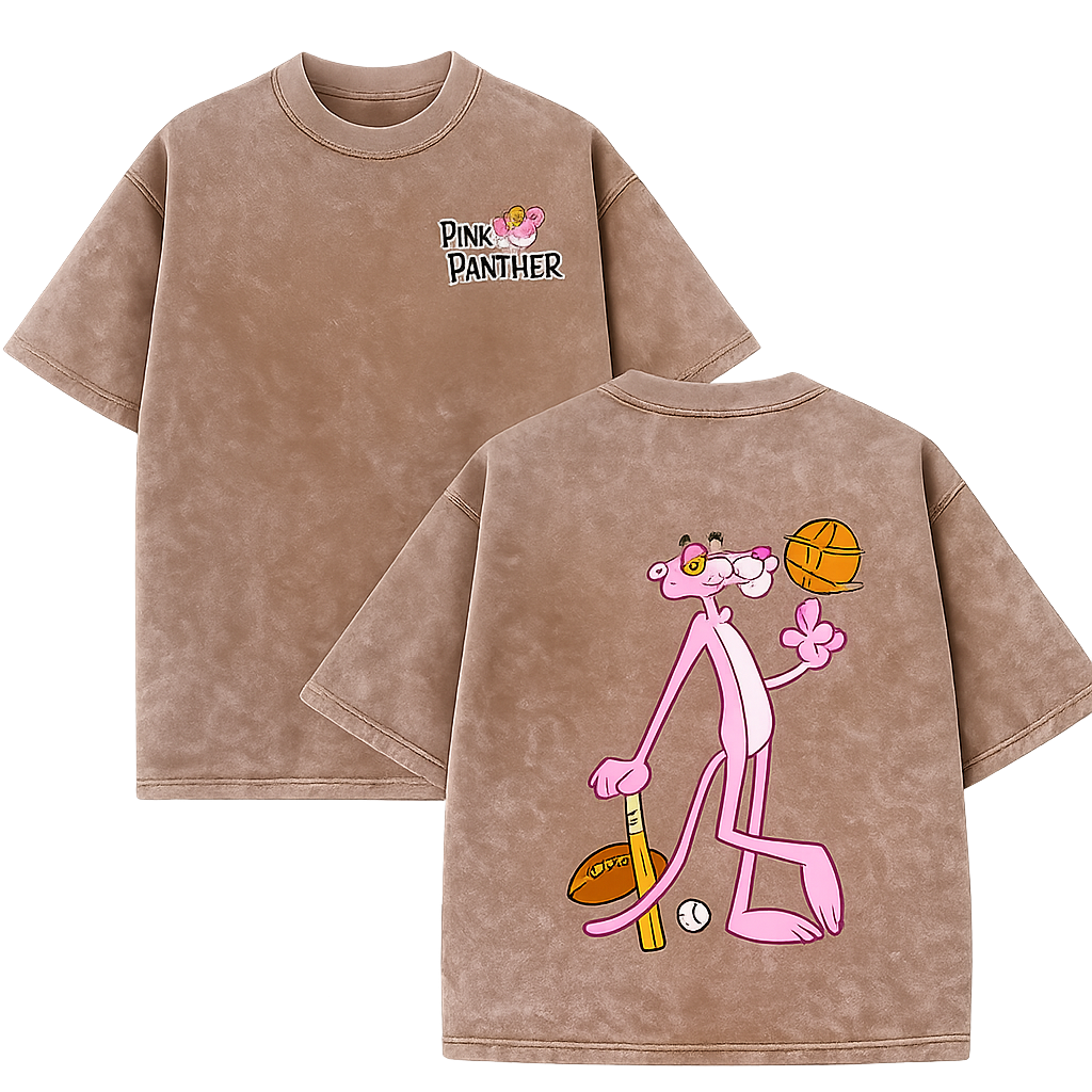 Retro Y2K with  Panther & Baseball Print Washed Tee