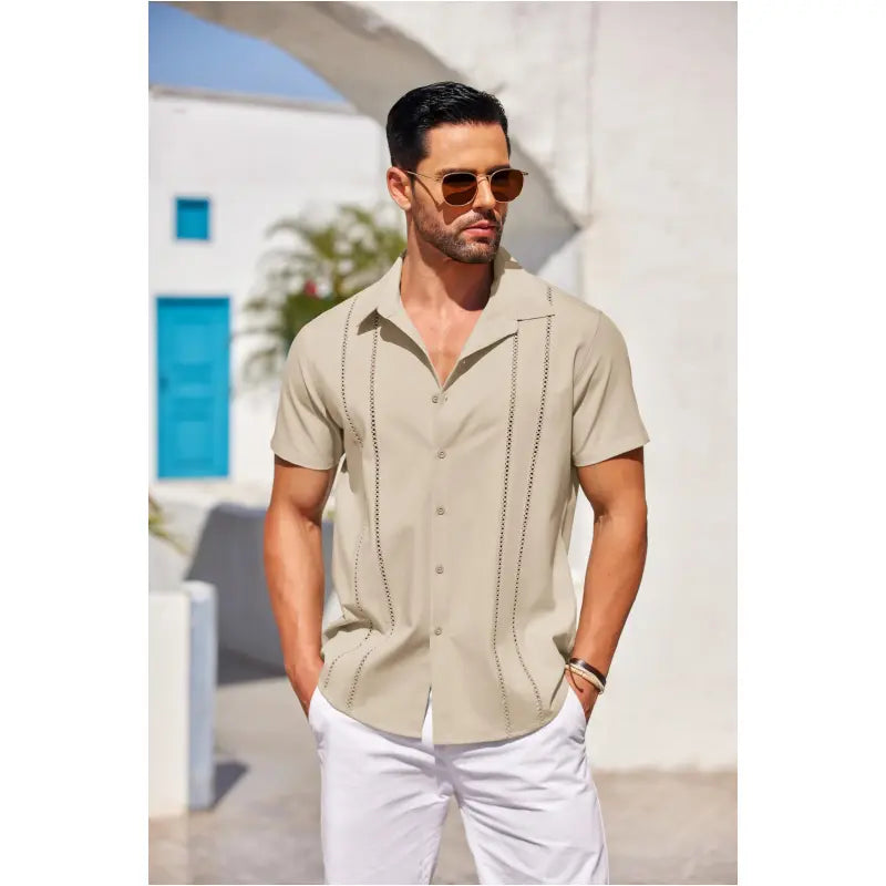 Men's Short Sleeve Guayabera Beach Shirt