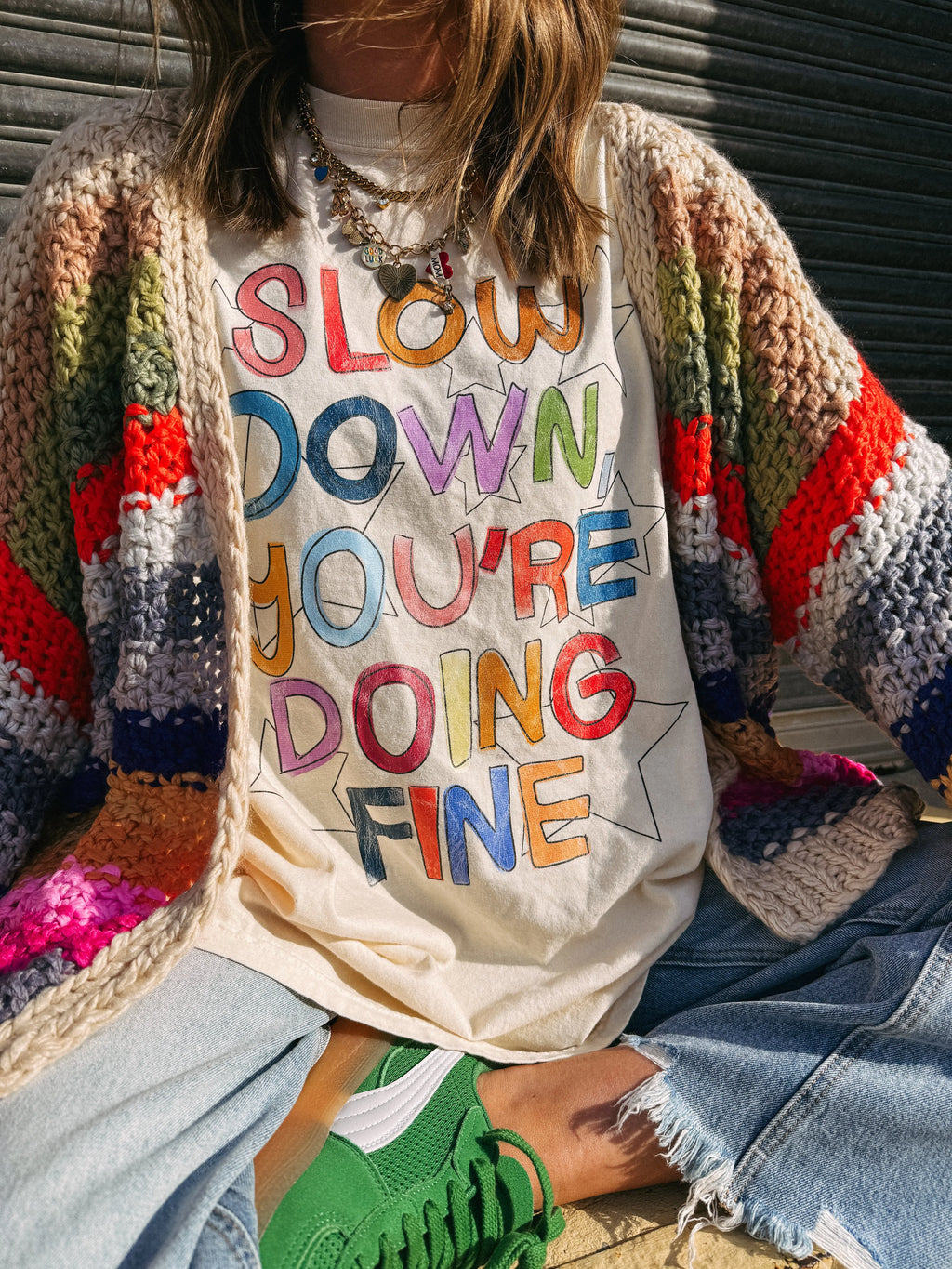 Slow Down You’re Doing Fine T-Shirt/Sweatshirt/Hoodie – Colorful Positive Affirmation Graphic Tee