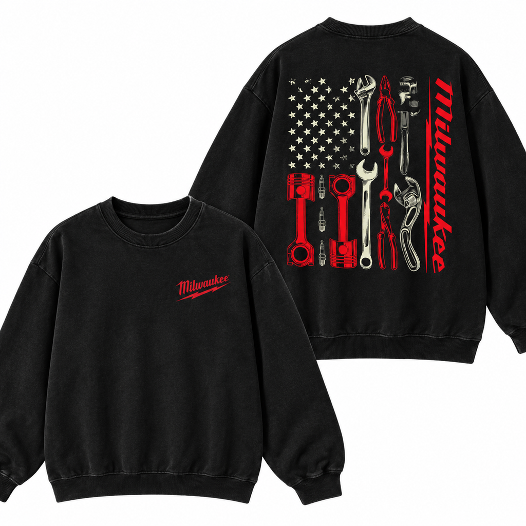Men’s Mechanic Tools Graphic T-Shirt/Sweatshirt/Hoodie – American Flag Front & Back Workwear Tee