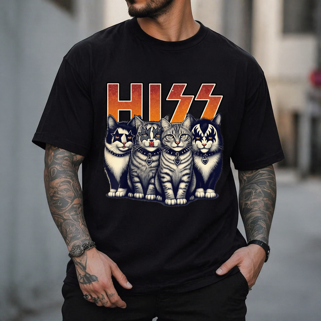 Cute Hiss Cats Rock Kittens Kitty Rocking Music Cat Lovers Men T-Shirt men woman unisex tee Shortsleeve Casual Graphic Fashion