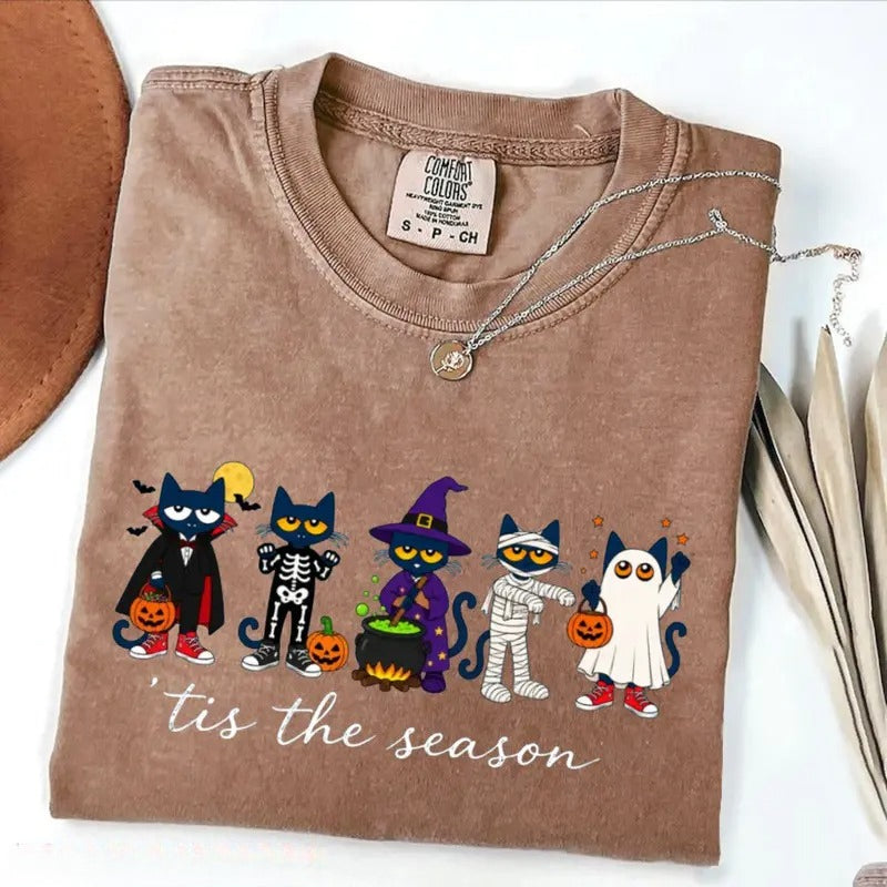 ’Tis the Season Halloween Cat Shirt/Sweatshirt/Hoodie – Cute Costume Cats Comfort Colors Graphic Tee