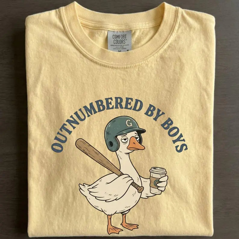 Exhausted Boy Mom T-Shirt/Sweatshirt/Hoodie – Outnumbered by Boys Goose Graphic Tee