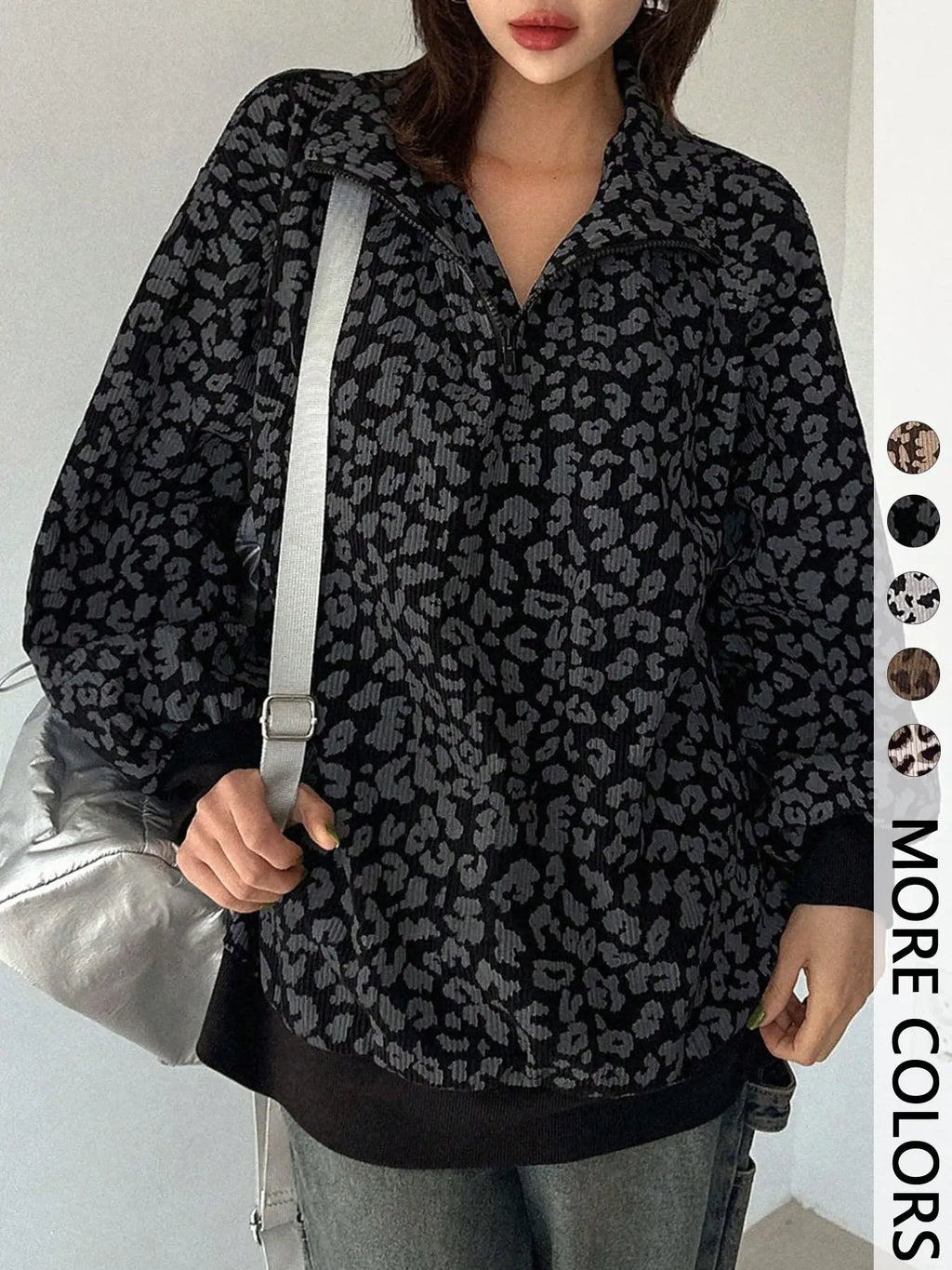 Leopard Print Quarter Zip Pullover – Women's Trendy Casual Sweatshirt