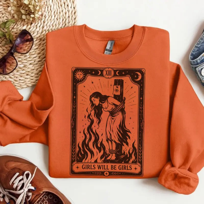 Girls Will Be Girls Sweatshirt/Hoodie/T-Shirt – Vintage Gothic Witch Tarot Graphic Crewneck
