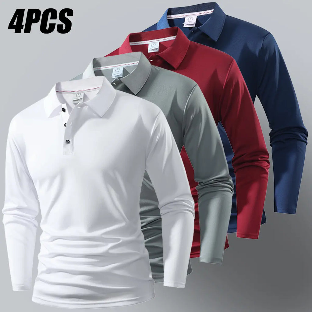 Men’s 4-Pack Long Sleeve Polo Shirts – Classic Casual Golf & Everyday Tops