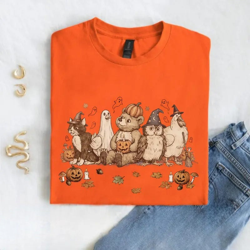 Cute Woodland Animals Halloween Shirt/Sweatshirt/Hoodie – Vintage Pumpkin & Ghost Fall Graphic Tee