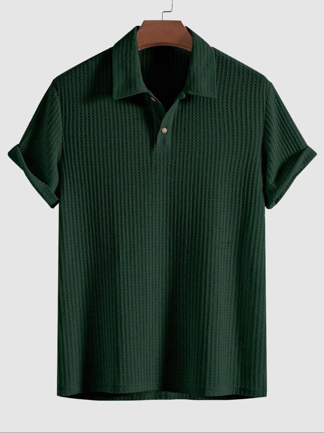 Men's Textured Knit Polo Shirt – Luxury Casual Short Sleeve Golf Style Top