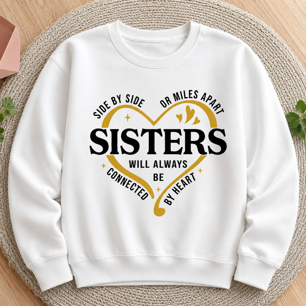 “Side by Side or Miles Apart” Sisters T-Shirt/Sweatshirt/Hoodie ❤️ – Connected by Heart Tee