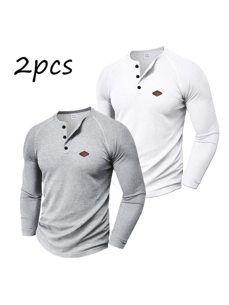 Men's 2-Pack Waffle Knit Henley Shirts – Long Sleeve Raglan Casual Tops