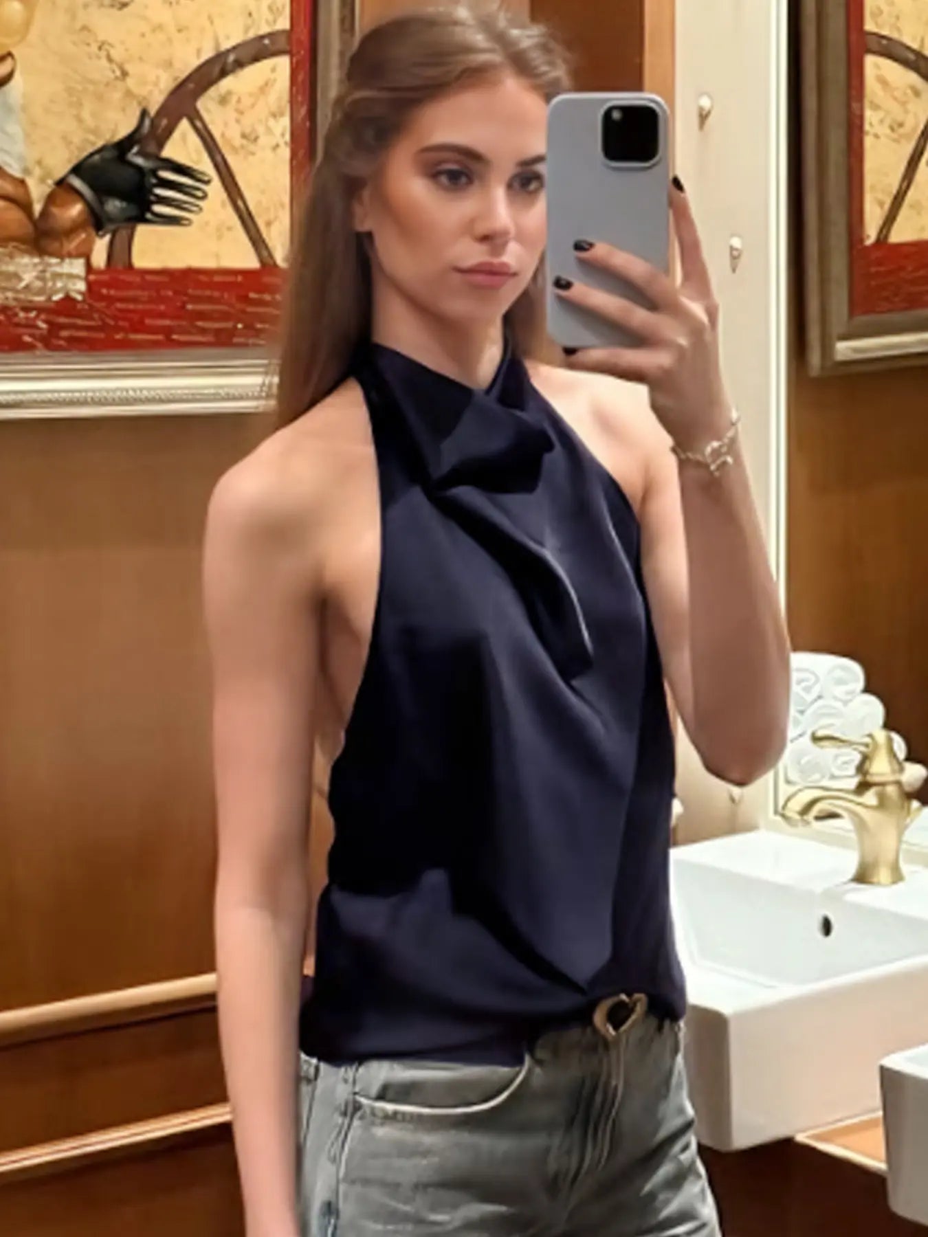 Women's Satin Halter Top – Elegant High Neck Blouse