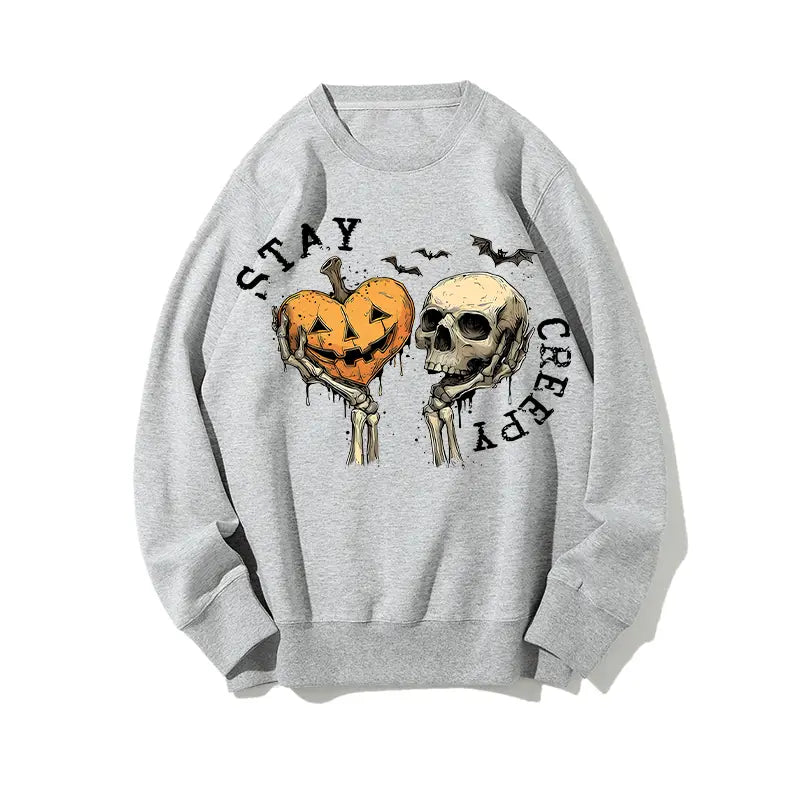 🎃Stay Creepy Skeleton Pumpkin Graphic T-shirt/Sweatshirt/Hoodie – Vintage Halloween Pullover Sweatshirt