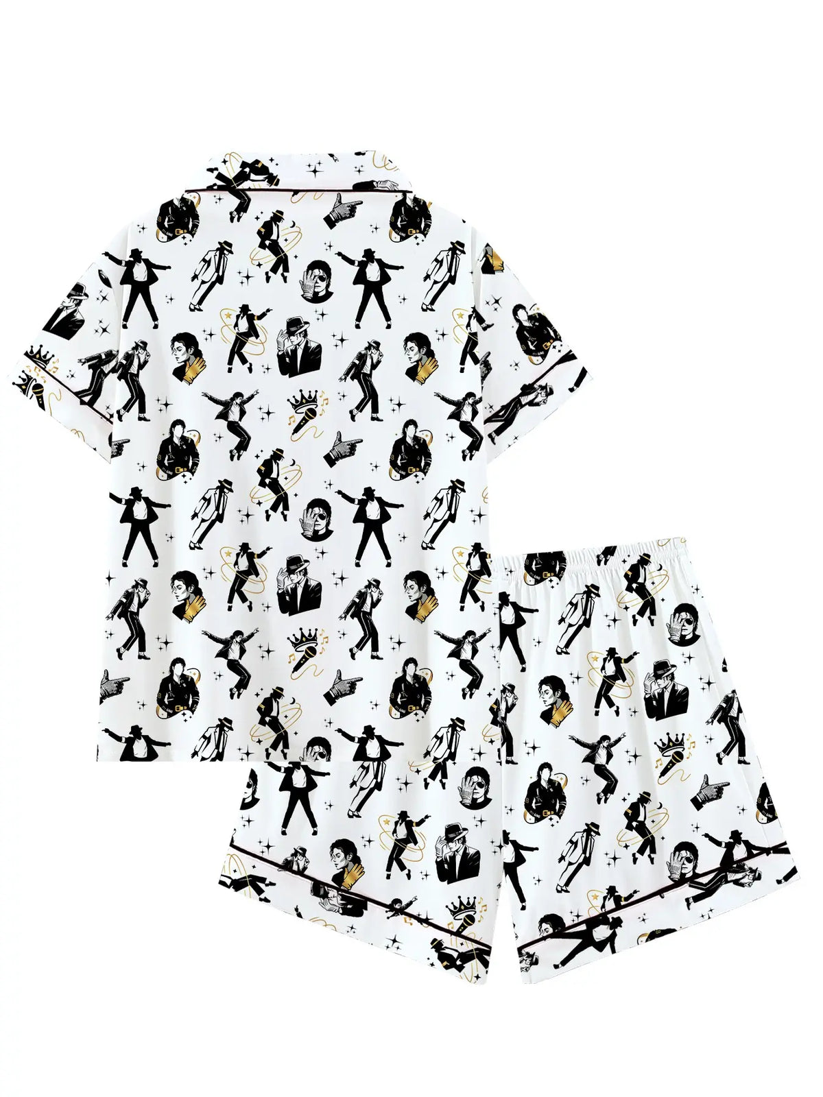 Vintage Music Icon Pajama Set – All-Over Print Button-Up Shirt & Shorts Sleepwear
