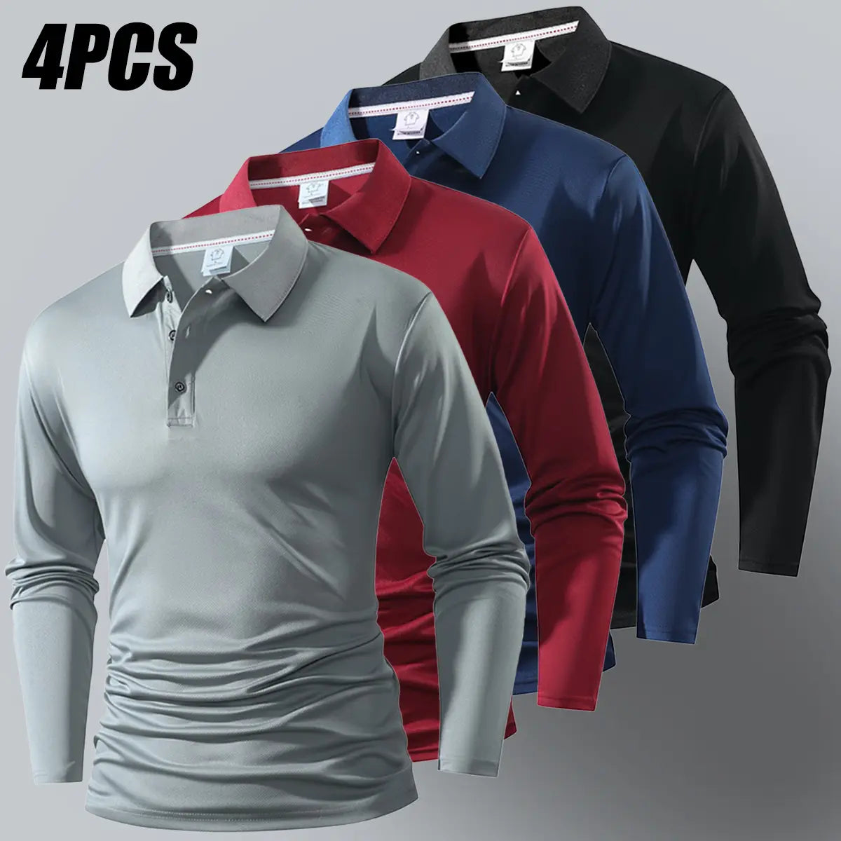 Men’s 4-Pack Long Sleeve Polo Shirts – Classic Casual Golf & Everyday Tops