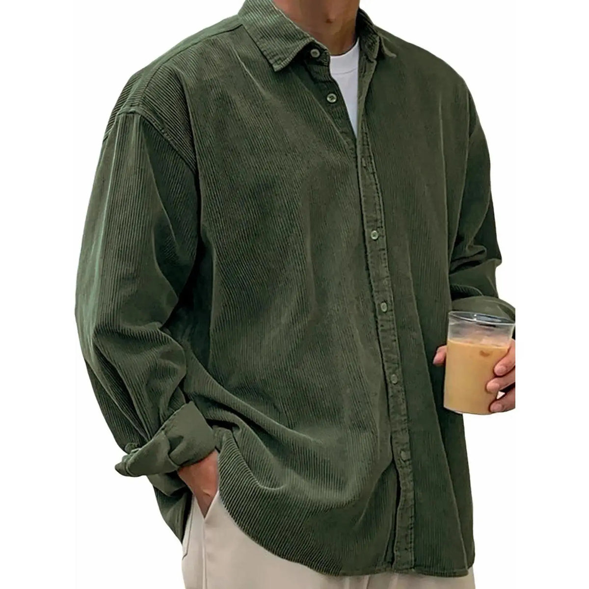 Men’s Corduroy Button-Down Shirt – Relaxed Fit Long Sleeve Casual Overshirt