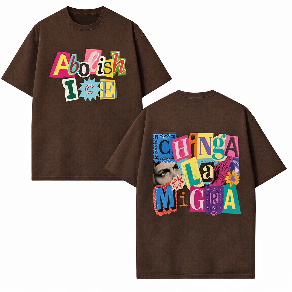 ICE OUT Anti ICE Unisex T-Shirt/Sweatshirt/Hoodie, Chinga La Migra Double-Sided Vintage Cotton Graphic Tee, Human Rights Abolish Ice Casual Shirt