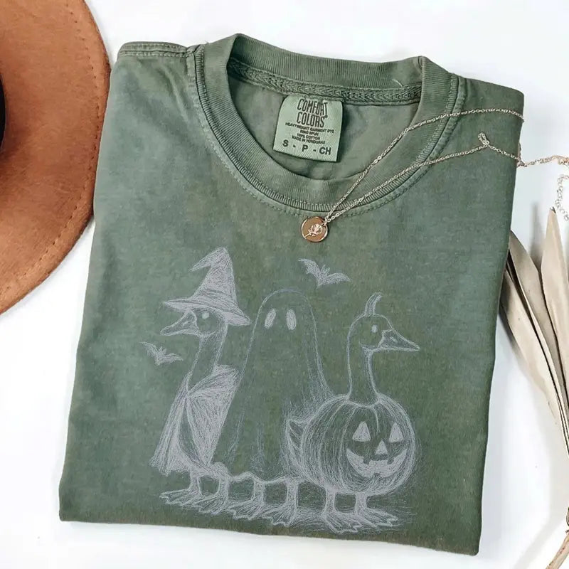 Halloween Goose Graphic T-Shirt/Sweatshirt/Hoodie – Cute Ghost Pumpkin Witch Spooky Season Tee