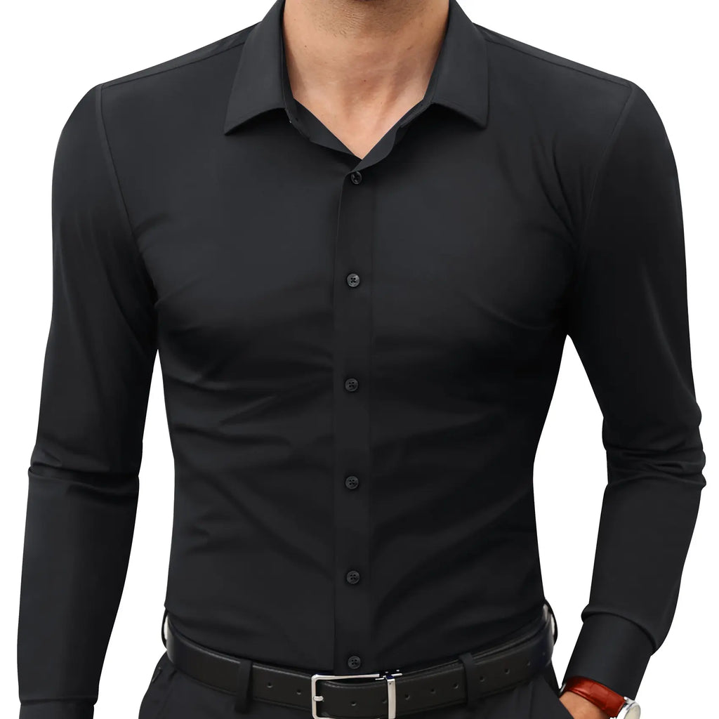 Men’s Super Stretch Dress Shirt – Slim Fit Wrinkle-Resistant Long Sleeve Button-Down