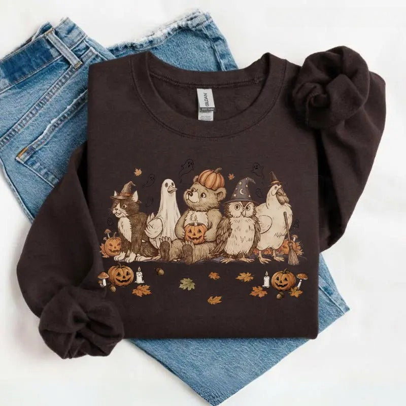 Cute Woodland Animals Halloween Shirt/Sweatshirt/Hoodie – Vintage Pumpkin & Ghost Fall Graphic Tee