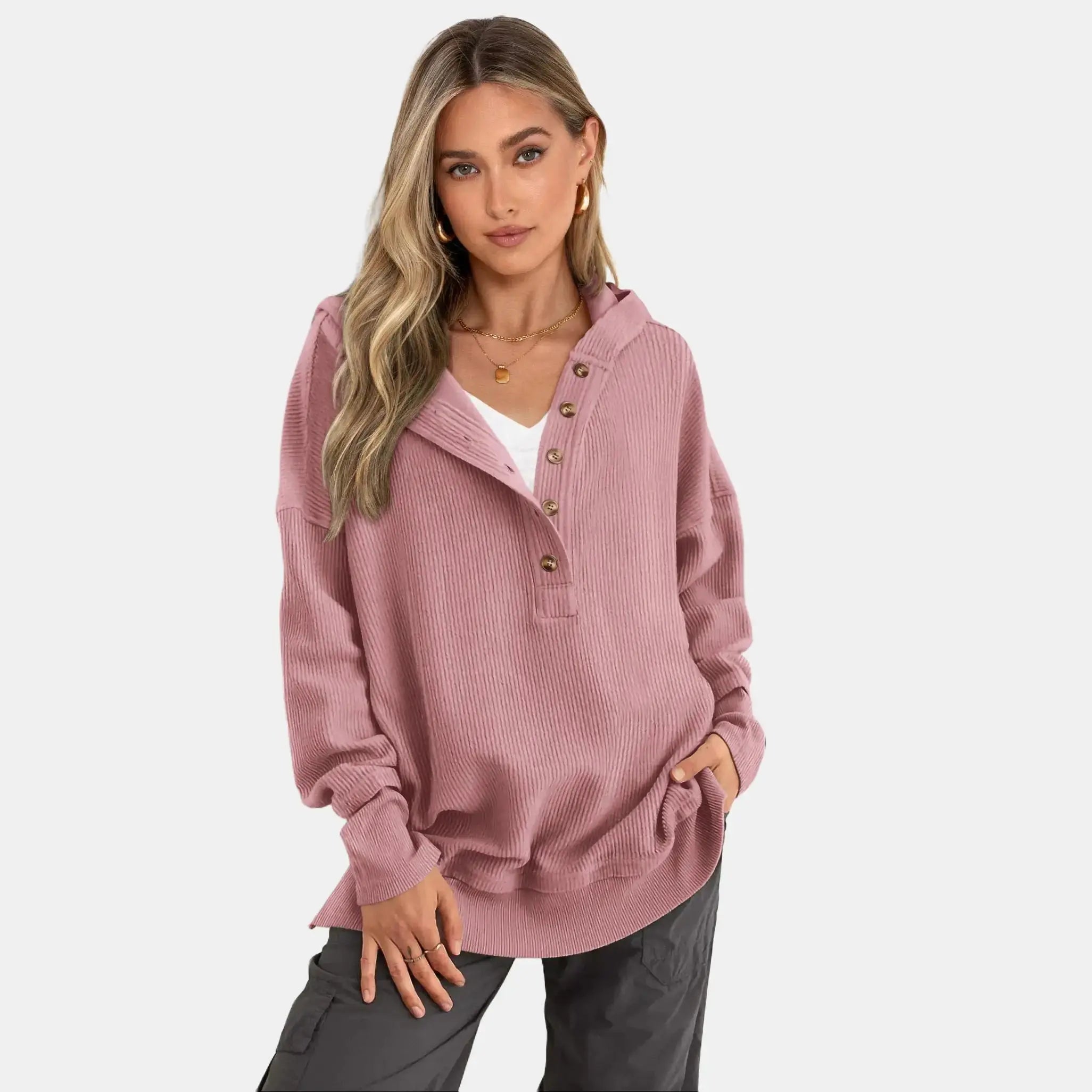 Women's Oversized Hooded Knit Pullover – Cozy Fall Casual Sweater