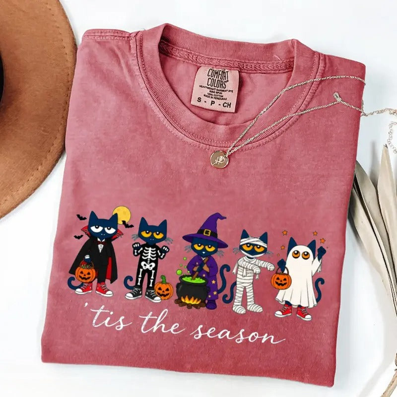 ’Tis the Season Halloween Cat Shirt/Sweatshirt/Hoodie – Cute Costume Cats Comfort Colors Graphic Tee