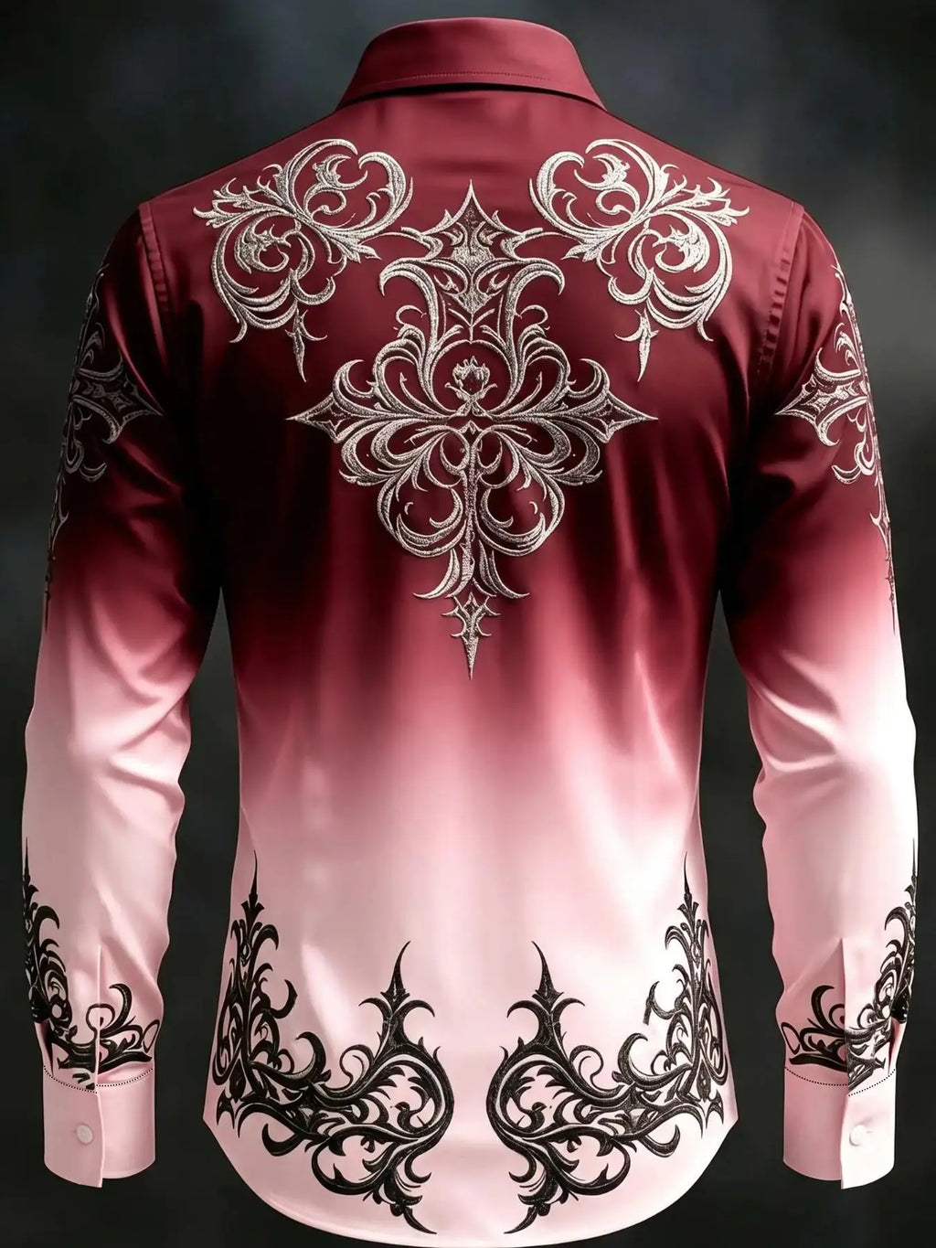 Men’s Baroque Print Gradient Shirt – Long Sleeve Button-Down Statement Shirt